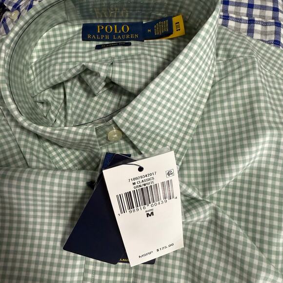 Polo Ralph Lauren Classic Fit Gingham Stretch Poplin Shirt, Green/White, M - Picture 4 of 5